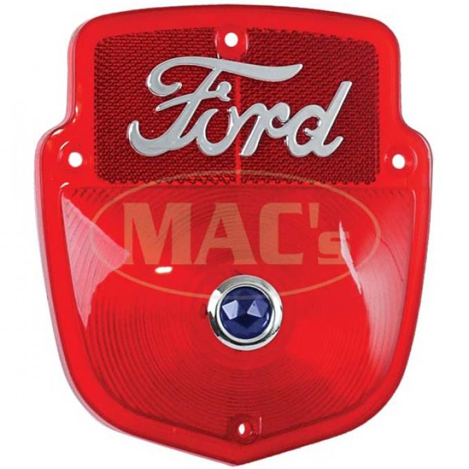 Ford Pickup Truck Tail Light Lens - Shield Type - Chrome Ford Script With Blue Dot Lens - Flareside Pickup