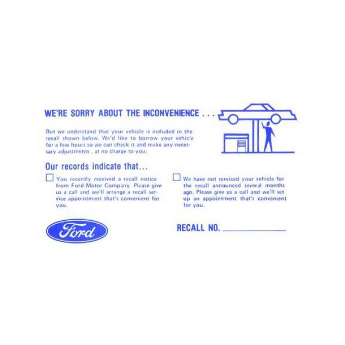 Ford Mustang Ford Product Recall Postcard