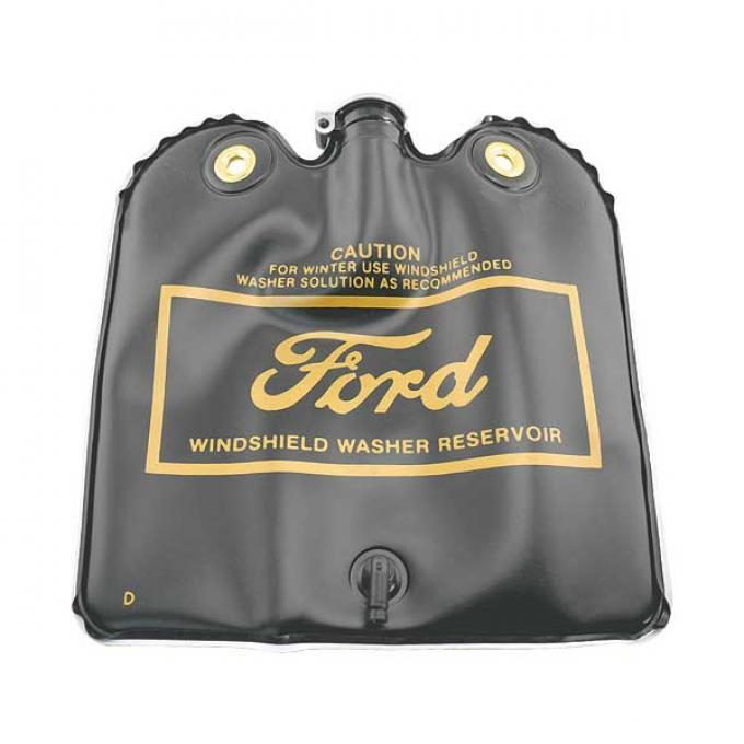 Ford Mustang Windshield Washer Bag - Rubberized Vinyl Bag With Gold Ford Logo - Hinged Flip Cap - Exact Reproduction - Before 3-1-1967