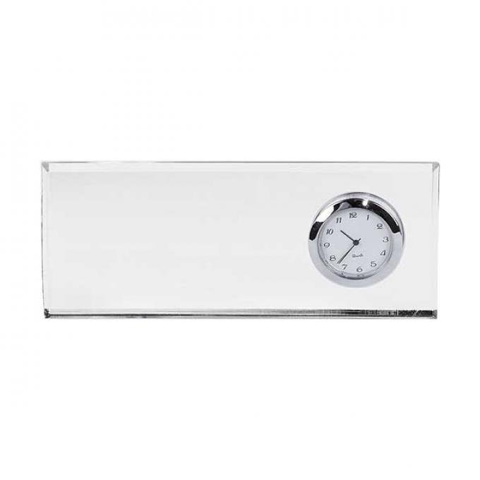 Model A Ford Inside Rear View Mirror Glass - 2-1/2 X 6 - Plastic - With Round Quartz Clock Inserted