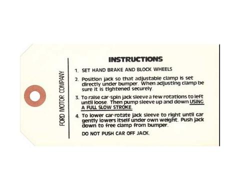 Jack Decal - Jack Instruction Tag - Ford