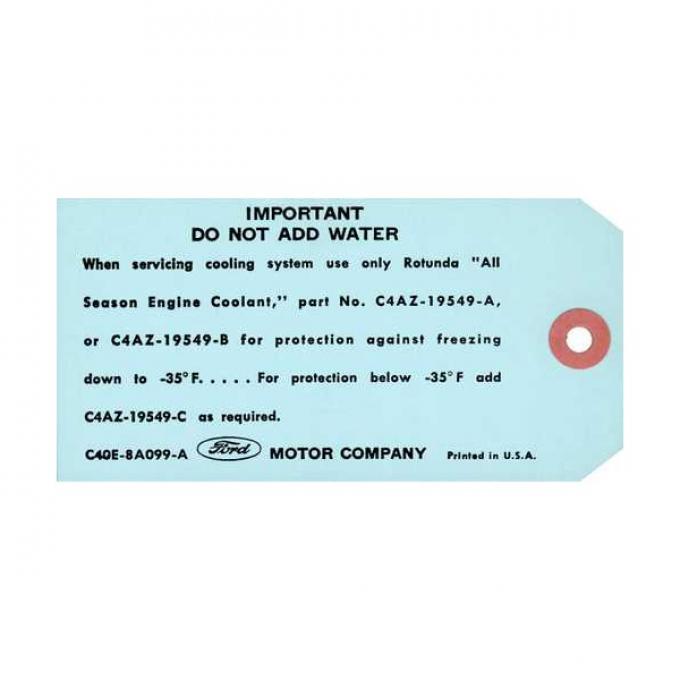 Instruction Tag - Important: Do Not Add Water - Ford