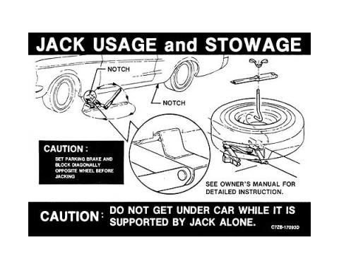 Ford Mustang Decal - Jack Instruction - From Early 1967
