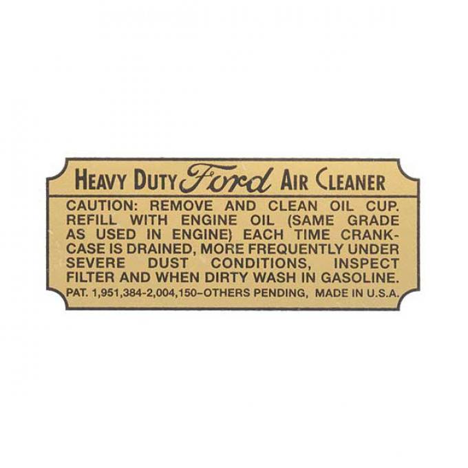 Heavy Duty Oil Bath Air Cleaner Decal - Ford Passenger