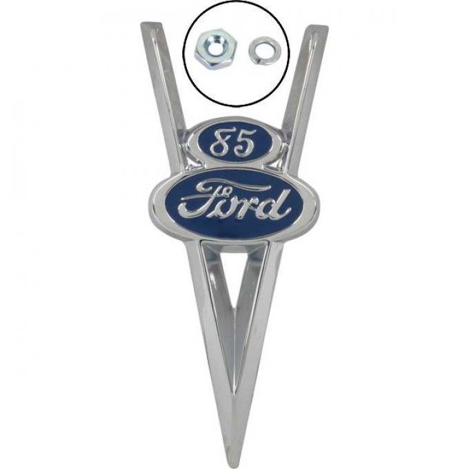Ford 85 Script Emblem - Oval Ford 85 Script Hood Side Emblem - Chrome With Blue Background - Ford Pickup Truck
