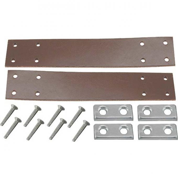 Door Check Strap Kit - Brown Leather - With Stainless SteelBrackets And Screws - Ford Roadster & Ford Phaeton