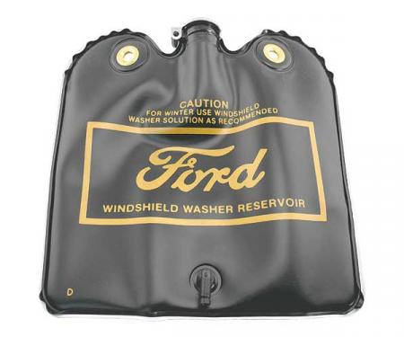 Ford Mustang Windshield Washer Bag - Rubberized Vinyl Bag With Gold Ford Logo - Hinged Flip Cap - Exact Reproduction - Before 3-1-1967