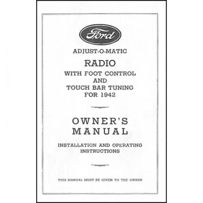 Radio Installation Handbook - 8 Pages - Ford