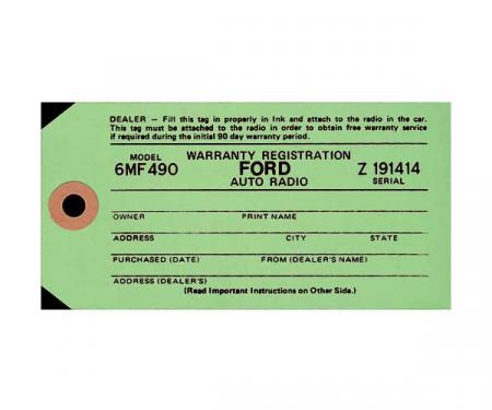 Radio Warranty Tag - Ford