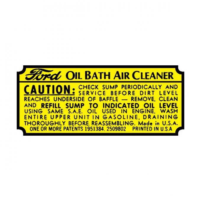 Oil Bath Air Cleaner Decal - Ford Passenger
