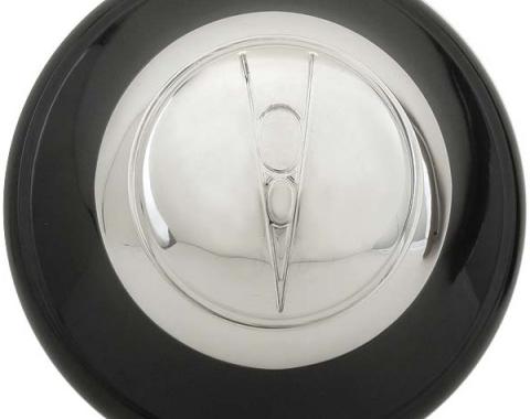 Hub Cap - V8 Embossed - Black With Stainless Steel Center -11-3/4 - Ford Passenger