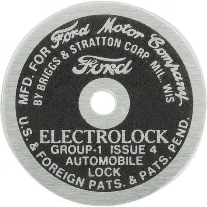 Model A Ford Ignition Switch Cable Data Plate - Electrolock- Round