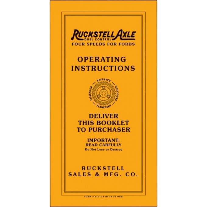 Model T Ford Ruckstell Operating Instruction Booklet - 6 Pages - 4 Illustrations