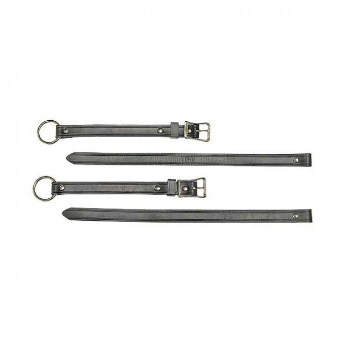 Model T Ford Rear Curtain Straps - Black Leather - Nickel Buckles