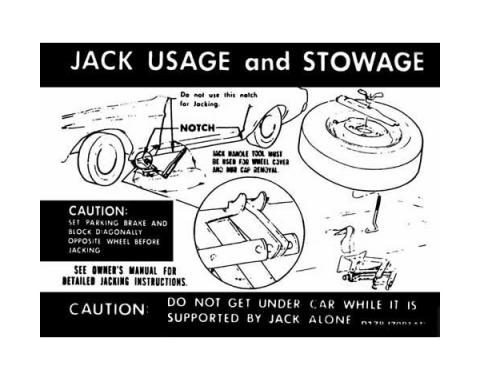 Ford Mustang Decal - Jack Instruction - Regular Wheel - Through Early 1971