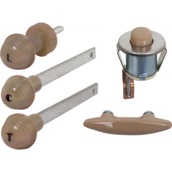 Dash Knob Set - Sand With Maroon Trim - 5 Pieces - Ford Pickup Truck