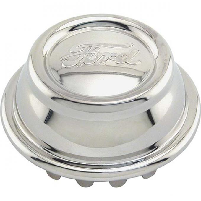 Model A Ford Hub Cap - Nickel Plated - Ford Script - Fits 2-5/8 Rim Opening - Show Car Top Quality