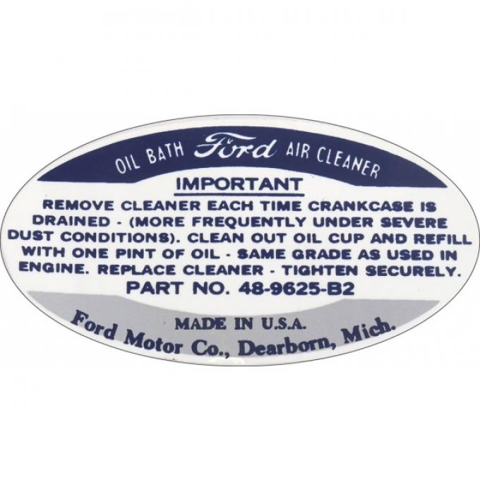 Oil Bath Air Cleaner Decal - Blue & White - Ford Truck