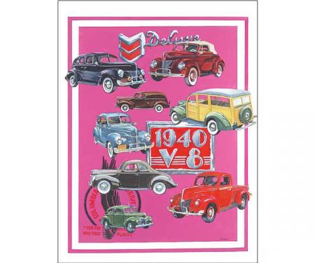 Poster - Depicts Classic Fords From 1940 - 27 X 36