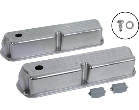 Ford Valve Covers, Small Block, Ball Milled Polished Aluminum, 1962-1979