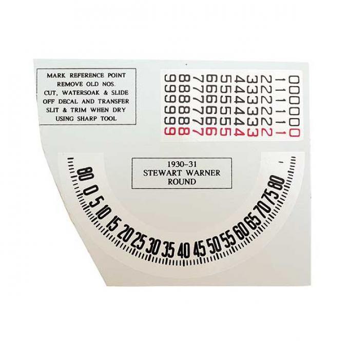 Model A Ford Speedometer Decal Set - Round Face - 7/8 - Stewart Warner