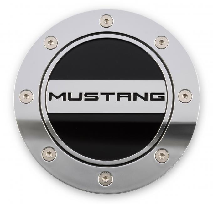 Drake Muscle 2015-2019 Ford Mustang Mustang Comp Series Fuel Door, Silver/Black FR3Z-6640526-MS