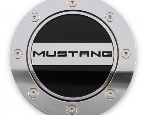 Drake Muscle 2015-2019 Ford Mustang Mustang Comp Series Fuel Door, Silver/Black FR3Z-6640526-MS