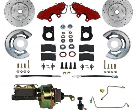 Leed Brakes 1964-1966 Ford Mustang Power Front Kit with Drilled Rotors and Red Powder Coated Calipers RFC0001-H405MX