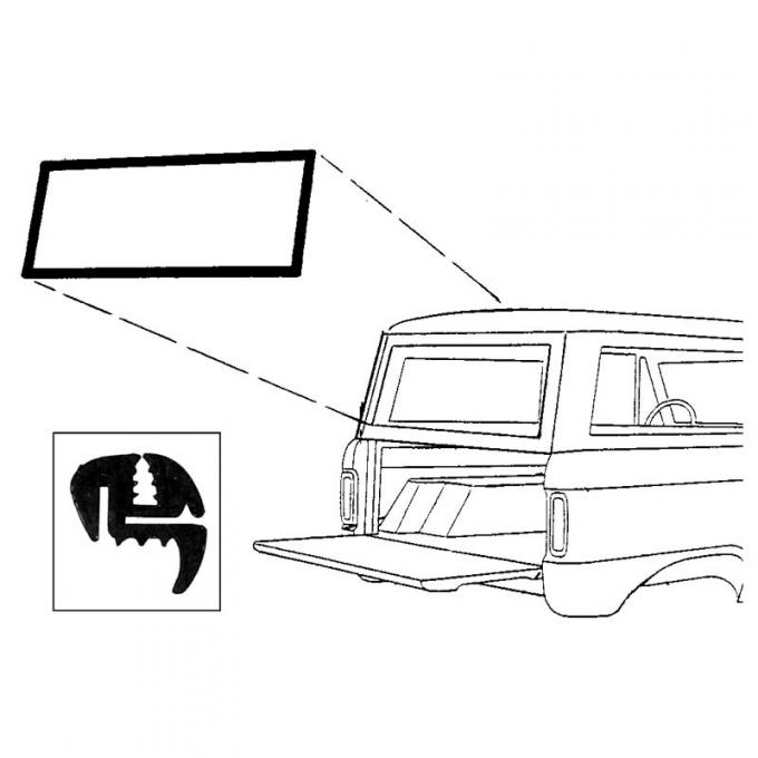 Dennis Carpenter Back Glass Seal - Liftgate - with Groove for Chrome - 1966-77 Ford Bronco C7TZ-9842084-A