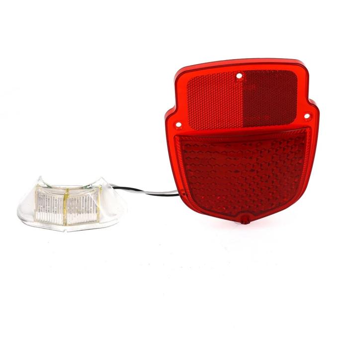 AMD Tail Light Lens, Red Lens, 38 Red LED, 12 White License Lamp LED, LH, 55-66 Ford F100 F250 Flareside Truck X951-4555-1DNL