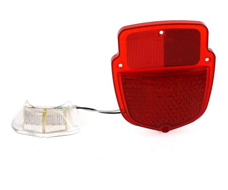 AMD Tail Light Lens, Red Lens, 38 Red LED, 12 White License Lamp LED, LH, 55-66 Ford F100 F250 Flareside Truck X951-4555-1DNL