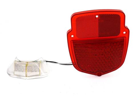 AMD Tail Light Lens, Red Lens, 38 Red LED, 12 White License Lamp LED, LH, 55-66 Ford F100 F250 Flareside Truck X951-4555-1DNL