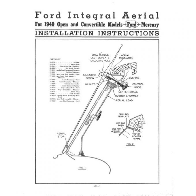 Dennis Carpenter Radio Antenna Assembly - Open Car & Wagon - Mercury - 1940 Ford Car   09A-18813-A