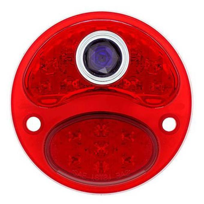 Red Led Lens with Blue Dot 12 Volt Right A-13403-BD12R