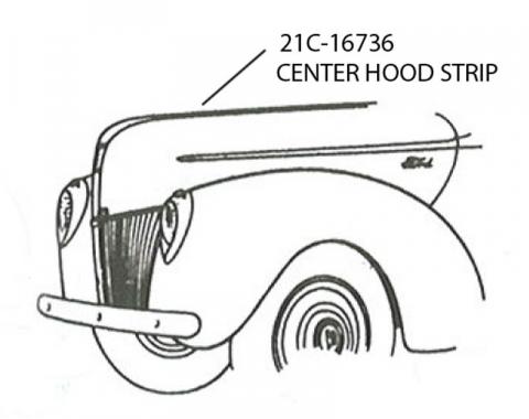 Dennis Carpenter Center Hood Strip Stainless Molding - 1942-47 Ford Truck     21C-16736