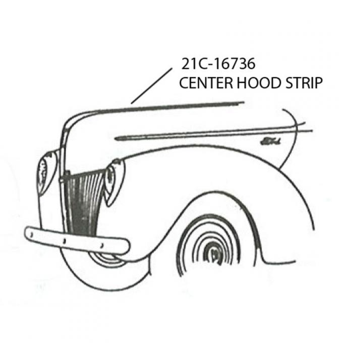 Dennis Carpenter Center Hood Strip Stainless Molding - 1942-47 Ford Truck     21C-16736