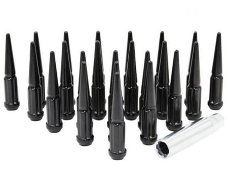Factory Reproductions Install Kit 14mm X 1.5 (4.40") spike spline Black 24 Lug Nuts+Key(s) L-KIT14150B-24-S