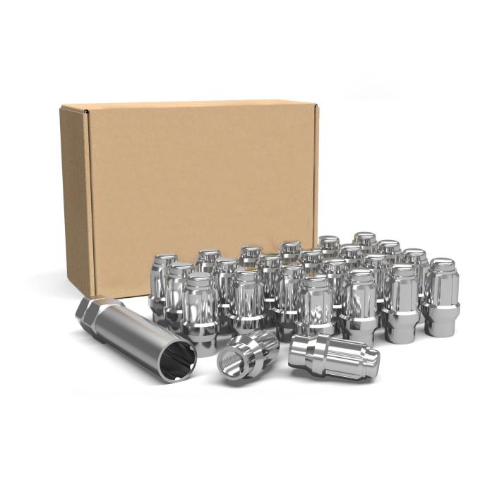 Factory Reproductions Install Kit 12mm X 1.50 Et (1.57") spline Bulge Acorn Chrome 24 Lug Nuts+Key(c) L-KIT12150ETC-24-SP