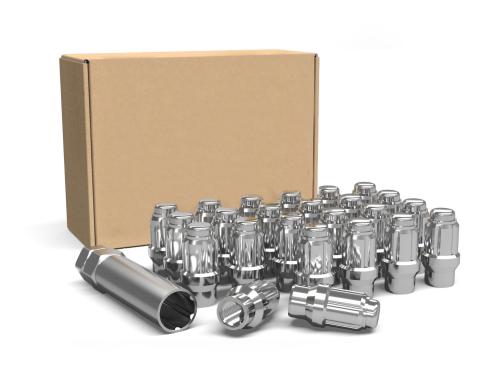 Factory Reproductions Install Kit 12mm X 1.50 Et (1.57") spline Bulge Acorn Chrome 24 Lug Nuts+Key(c) L-KIT12150ETC-24-SP