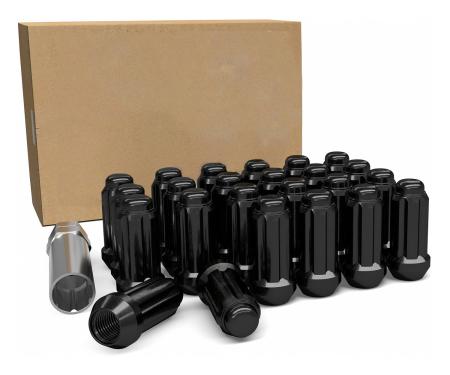 Factory Reproductions Install Kit 14mm X 1.5 (2.00") spline Truck Acorn Black 24 Lug Nuts+Key(t) L-KIT14150B-24-SP
