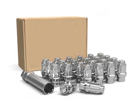 Factory Reproductions Install Kit 12mm X 1.50 Et (1.57") spline Bulge Acorn Chrome 24 Lug Nuts+Key(c) L-KIT12150ETC-24-SP