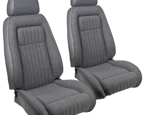 TMI 1987-1989 Ford Mustang Hatchback Articulated Sport Performance Front & Rear Seat Upholstery with Pull-Out Knee Bolster 43-75628-971-79 | Scarlet Red Vinyl & Tweed