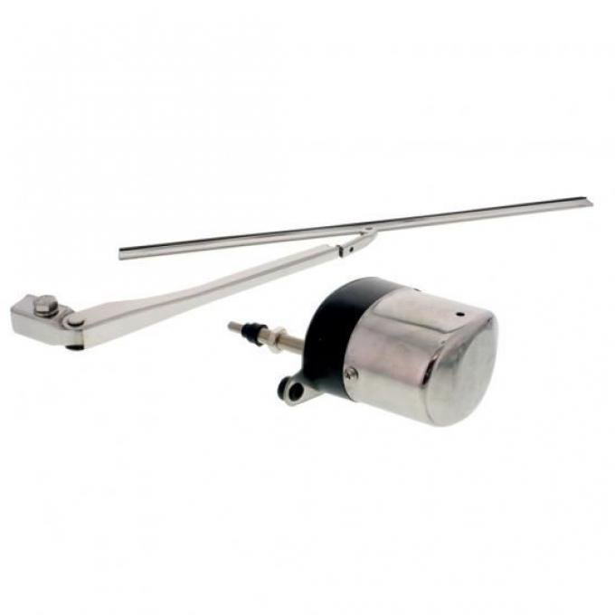 United Pacific Electric Wiper Motor Set, Stainless Steel Housing w/Wiper Arm & Blade A6236