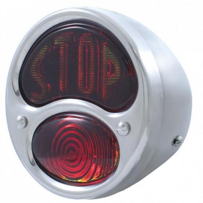 United Pacific 12V "STOP" Script Tail Light w/SS Housing For 1928-31 Ford Model A - R/H A1002-12VSTP