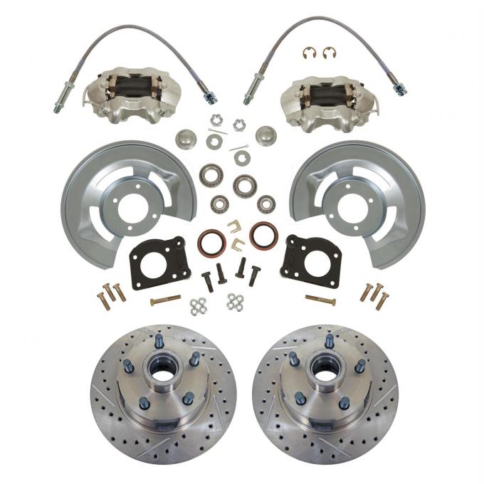 Ford Front Wheel Drum-to-Disc Brake Conversion Kit, Drilled & Slotted Rotors, 1964-1969