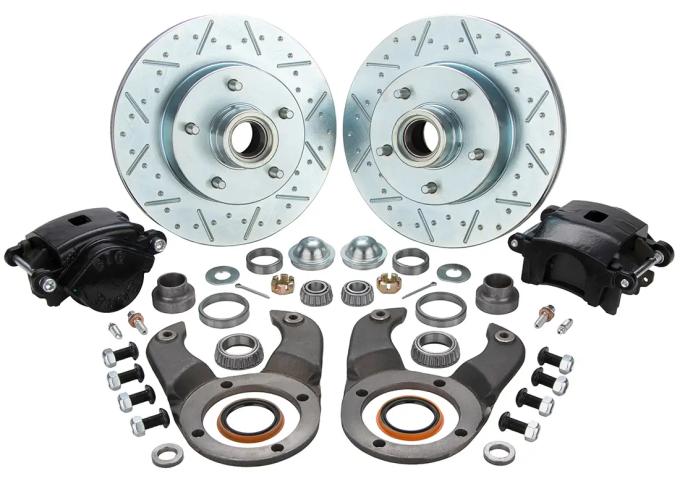 Classic Performance Front Disc Brake Kit for OEM Drum Brake Spindles for 1937-1948 Ford Car, 5x4.75, 11" Rotor, Drilled/Slotted 3748WBK-GARGX