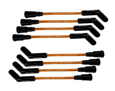 Taylor Cable Ford 7.3L Godzilla Engines 8mm Spiro-Pro Black Ceramic Boots Spark Plug Wires, 180&deg; Spark Plug Boot Angle, Orange 75373-B