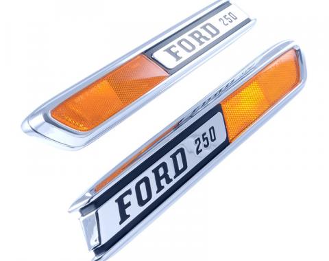 Dennis Carpenter Hood Side Emblems - "FORD 250" - 1968-72 Ford Truck C8TZ-16720-BPR