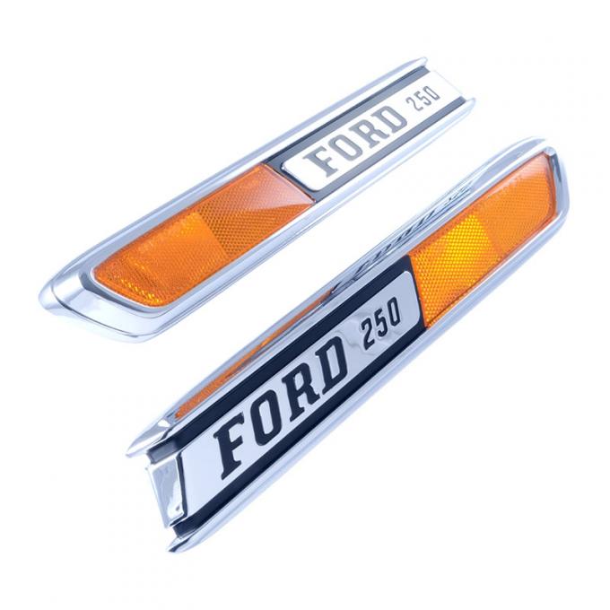 Dennis Carpenter Hood Side Emblems - "FORD 250" - 1968-72 Ford Truck C8TZ-16720-BPR