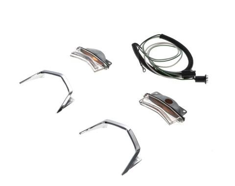 AMD Hood Scoop Complete Bezel and Lamp Assemblies w/ Wiring Harness, Pair, 67 Fairlane GT E-67PDLFULLSET